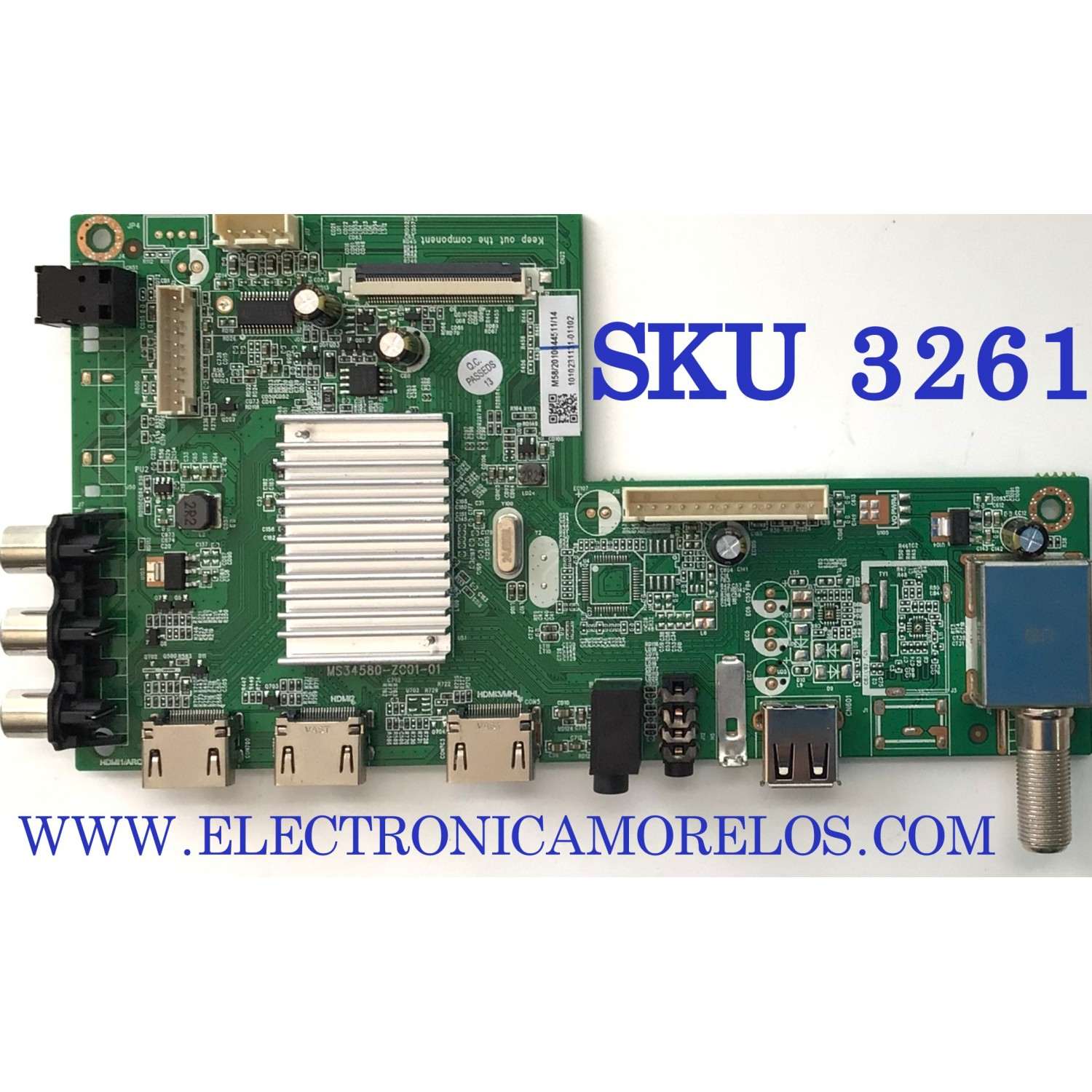 MAIN ORIGINAL PARA TV HITACHI / NUMERO DE PARTE 515C34580M58 / MS34580-ZC01-01 / M58/2010044511/14 / 1010231131-01102 / PANEL CC495PU1L11 / DISPLAY CC495PU1L VER.1.1 / MODELOS 50Z6 / 50C61